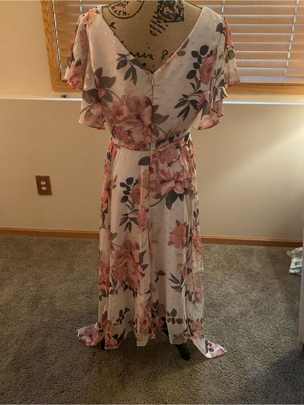 Night Way Collections Cream Maxi Dress with Pink Floral Print